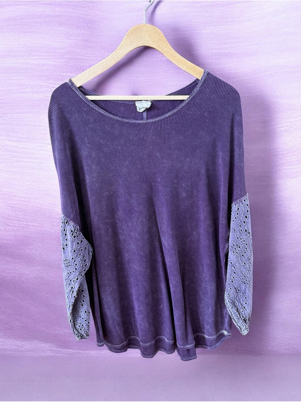 Three Bird Nest Purple Ribbed Top with Gorgeous Sleeve Detail